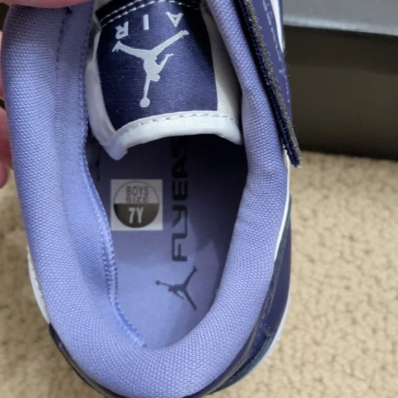 New Nike Air Jordan 1 Low Flyease (GS) Kids Purple and White Sneakers - Picture 7 of 9